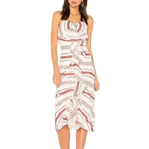 New C/MEO Collective On Her Own Striped Ruffle Strapless Midi Dress XS - Picture 1 of 7